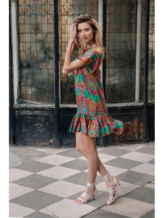 Rochie Leggera verde imprimata cu crini din vascoza 100% #3