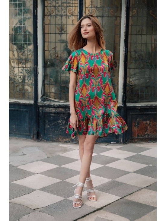 Rochie Leggera verde imprimata cu crini din vascoza 100% #6