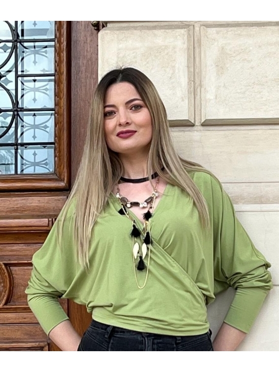 Bluza Ina olive din jerse vascoza