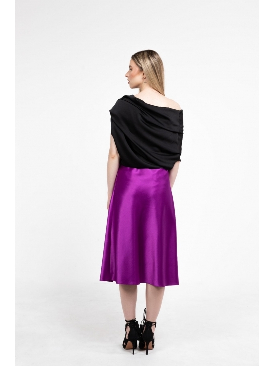 Fusta Lyra fucsia midi din satin #3