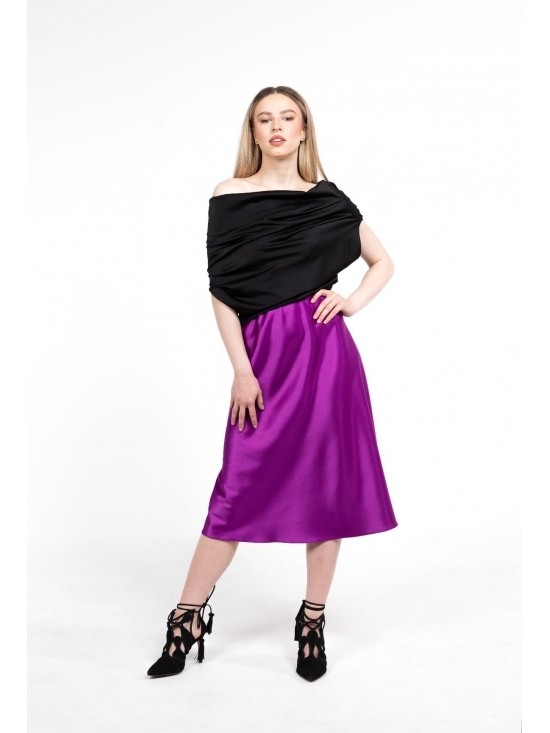 Fusta Lyra fucsia midi din satin