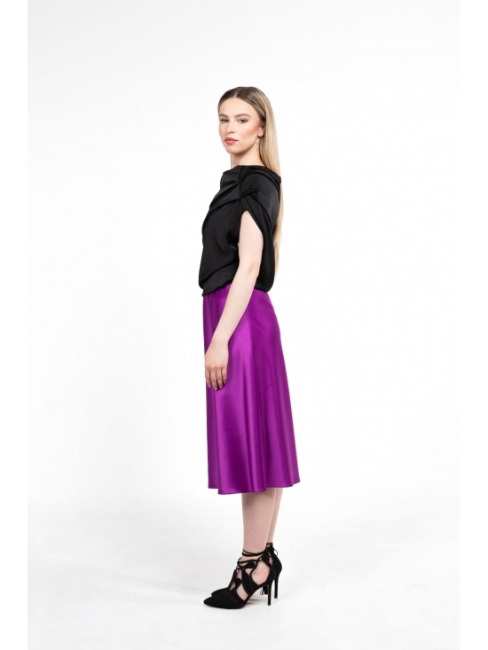Fusta Lyra fucsia midi din satin #2
