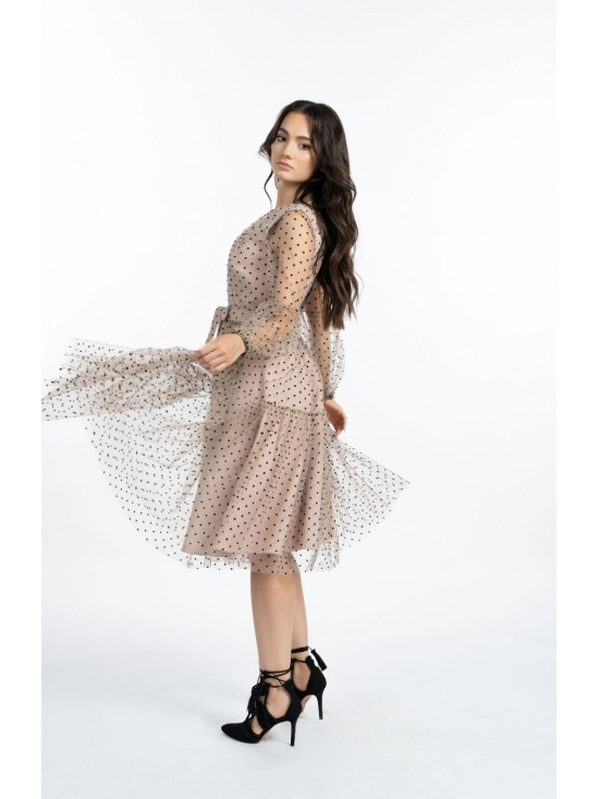 Rochie Felicia roz cu tull hexagonal #2