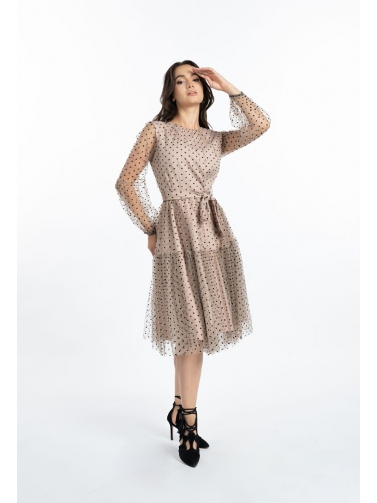 Rochie Felicia roz cu tull hexagonal #3