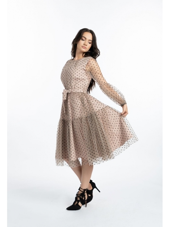 Rochie Felicia roz cu tull hexagonal #4