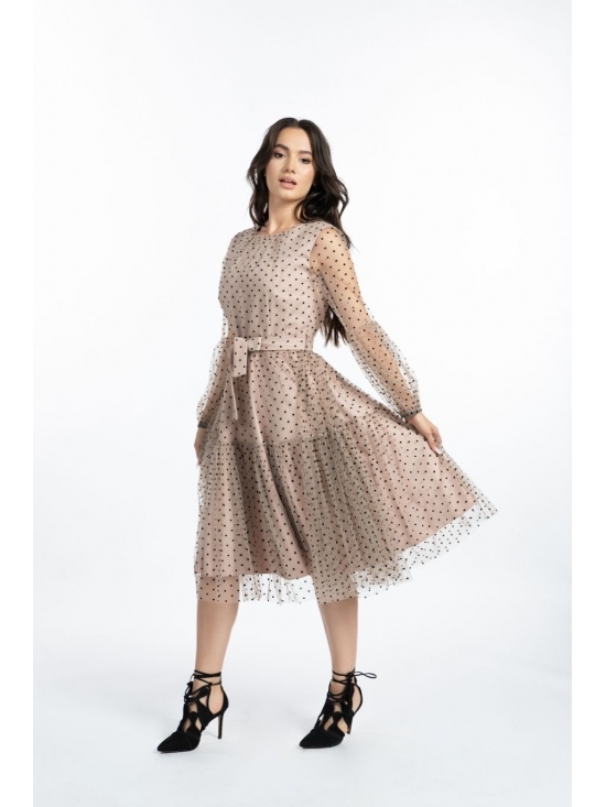Rochie Felicia roz cu tull hexagonal #5