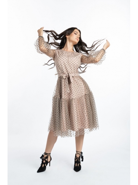 Rochie Felicia roz cu tull hexagonal #6