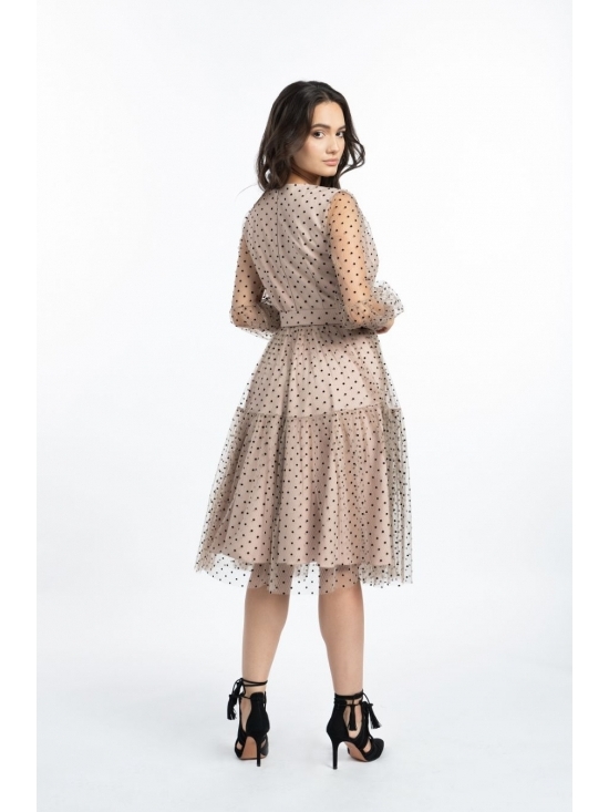 Rochie Felicia roz cu tull hexagonal #7