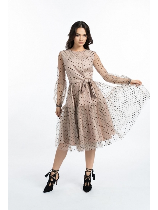 Rochie Felicia roz cu tull hexagonal