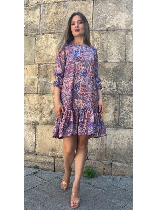 Rochie Leggera print arabesque roz-albastru