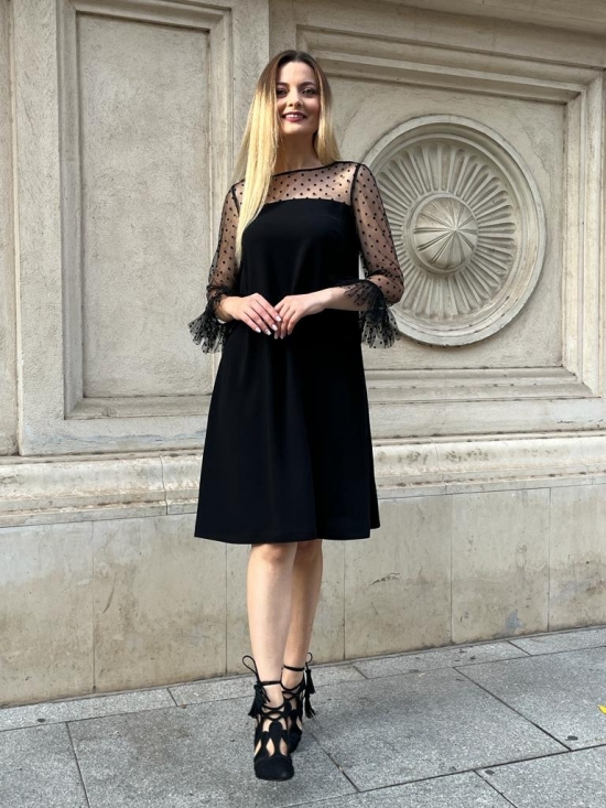 Rochie Christelle neagra din tull cu buline #2