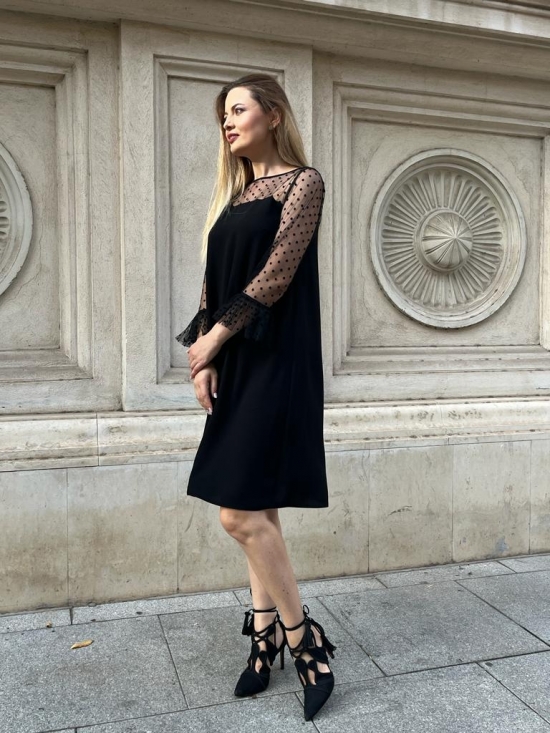 Rochie Christelle neagra din tull cu buline #3