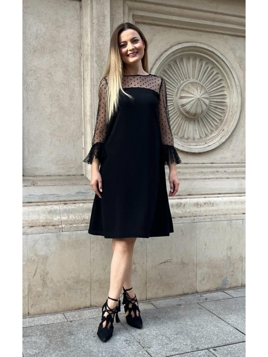 Rochie Christelle neagra din tull cu buline