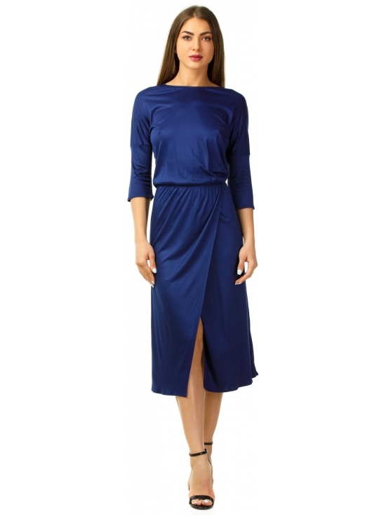 Rochie Sarina bleumarin din jerse vascoza 100% parte peste parte