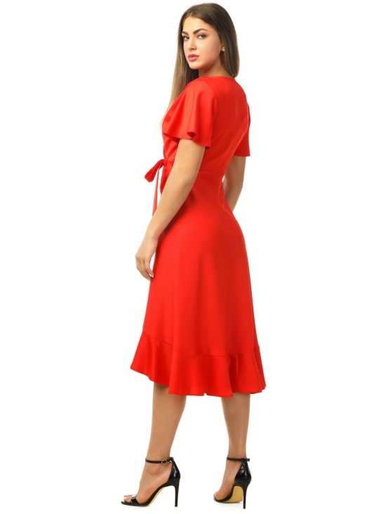 Rochie Albona rosie midi parte peste parte #2