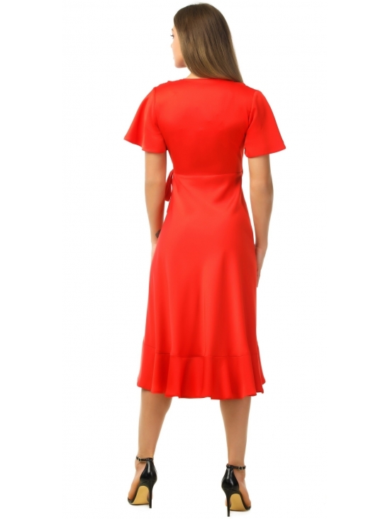 Rochie Albona rosie midi parte peste parte #3