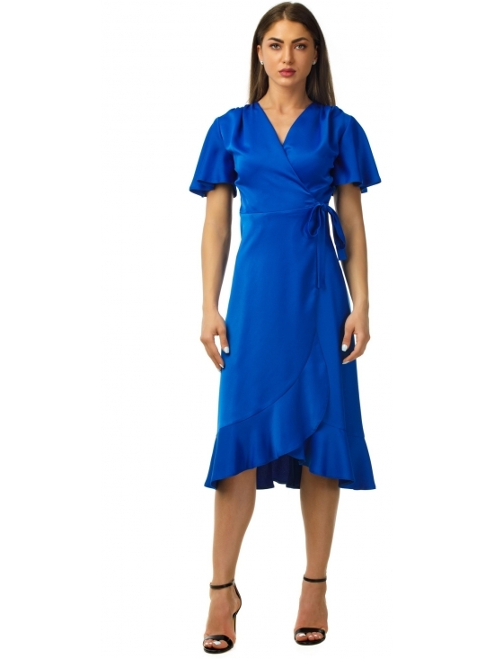 Rochie Albona albastra midi parte peste parte