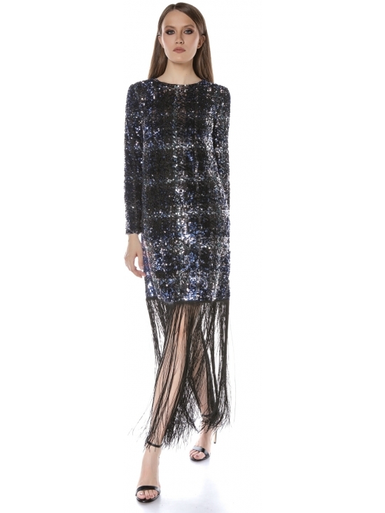 Rochie Retro din paiete albastre cu franjuri