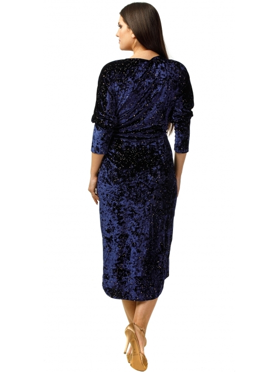 Rochie Kera bleumarin cu auriu din catifea #3