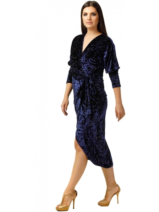 Rochie Kera bleumarin cu auriu din catifea #4