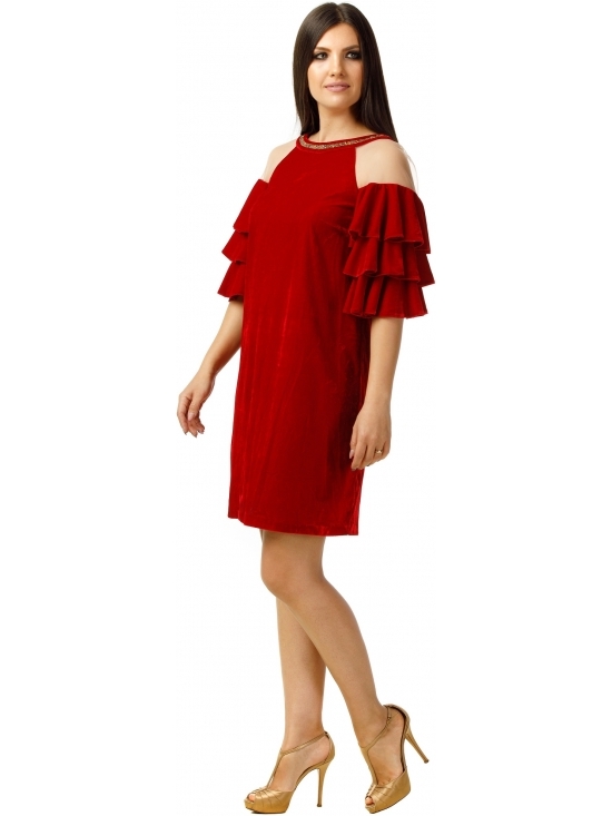 Rochie Marisa rosie din catifea #2