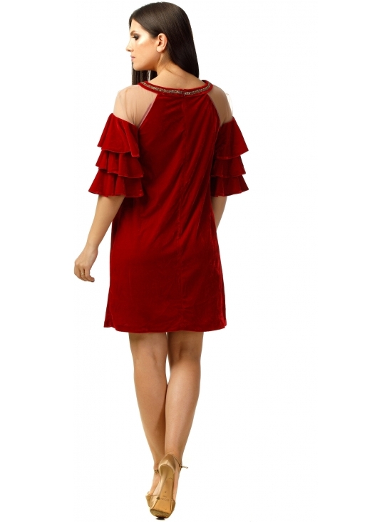 Rochie Marisa rosie din catifea #3