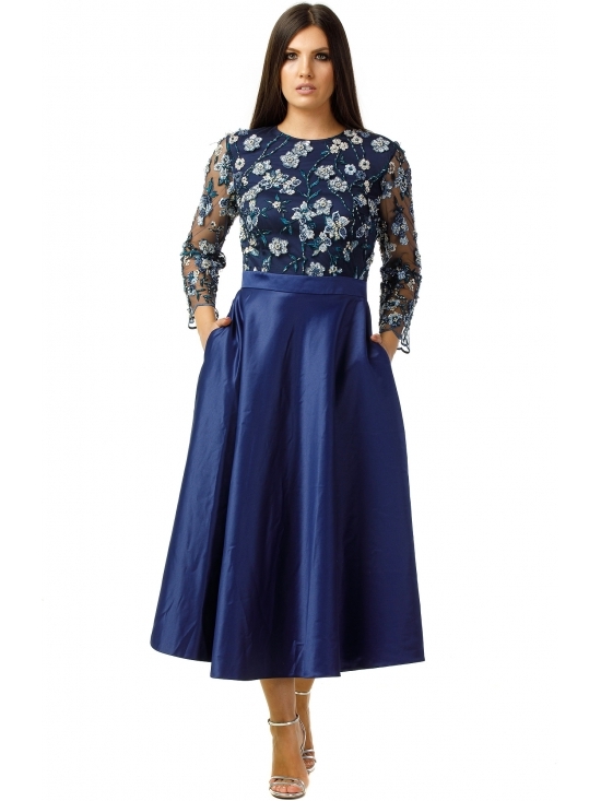 Rochie Zeno din tull brodat si tafta duchesse