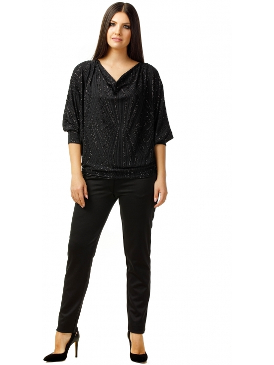 Bluza Party cu maneca lunga din lurex negru cu romburi #2