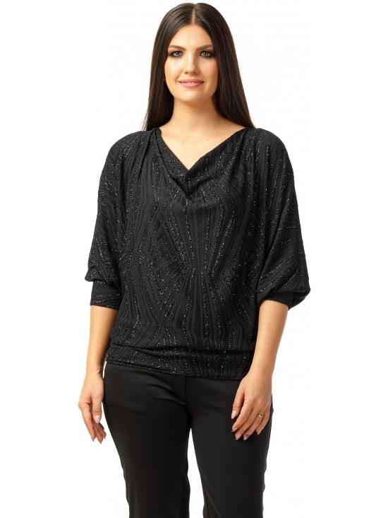 Bluza Party cu maneca lunga din lurex negru cu romburi