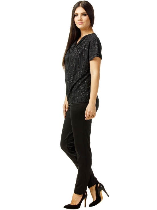 Bluza Party cu maneca scurta din lurex negru cu romburi #4