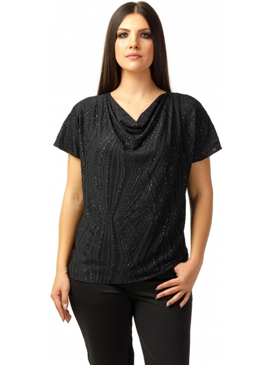 Bluza Party cu maneca scurta din lurex negru cu romburi