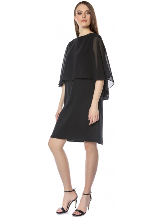 Rochie Fantasy neagra din crep cu capa de voal #2
