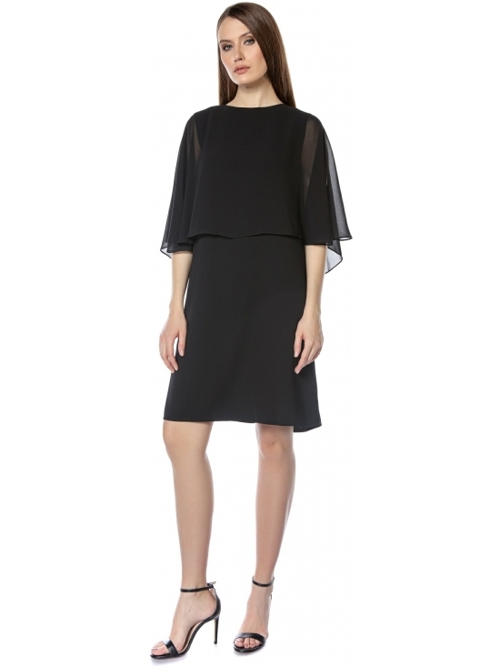Rochie Fantasy neagra din crep cu capa de voal