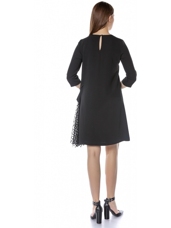 Rochie Opal din crep cu aplicatie evantai tull cu buline #3