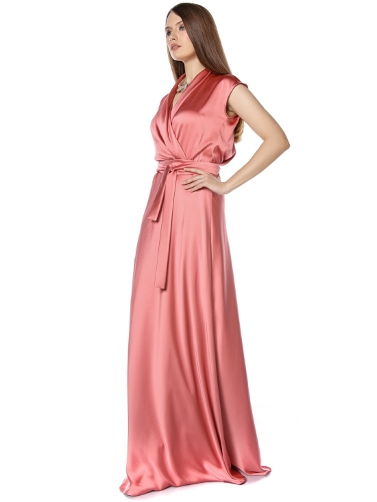 Rochie Brenna roz din satin cu cadere #2