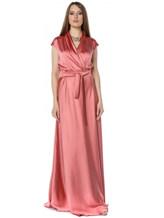 Rochie Brenna roz din satin cu cadere