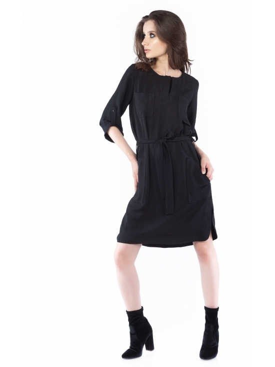 Rochie Candy neagra cu buzunare safari