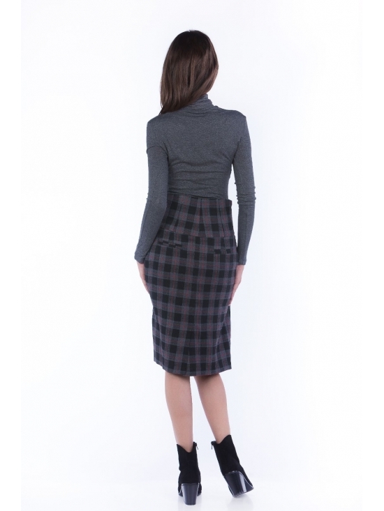 Fusta Bavaria gri-rosie cu carouri #3