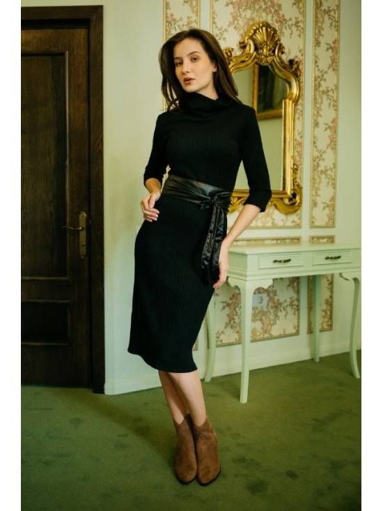 Rochie Ella tricotata spic de grau neagra