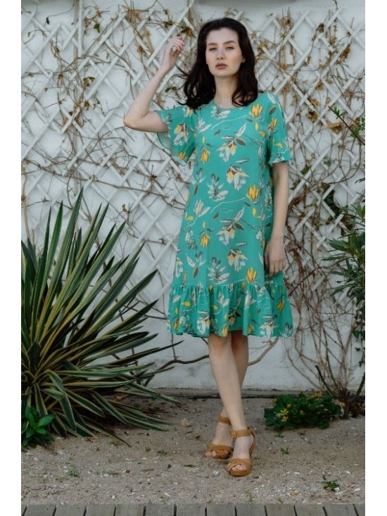 Rochie Leggera verde cu flori galbene