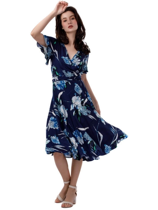 Rochie Lilette bleumarin-bleu din vascoza imprimata 100% #2