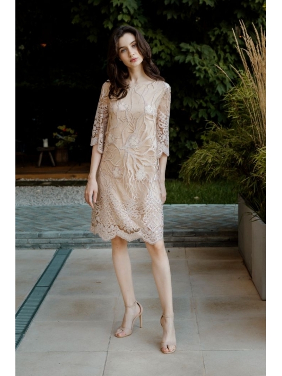 Rochie Ilinca din broderie pe tull nude