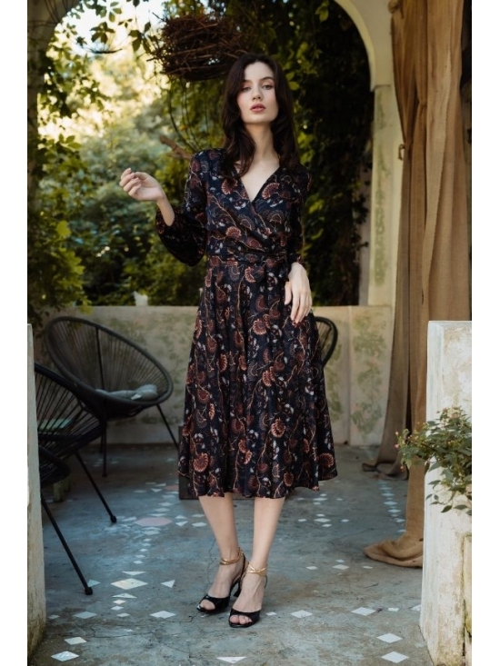 Rochie Lilette imprimata negru-caramiziu din vascoza 100% #2