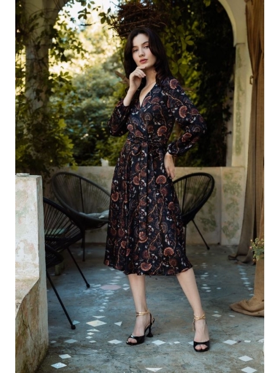 Rochie Lilette imprimata negru-caramiziu din vascoza 100% #3