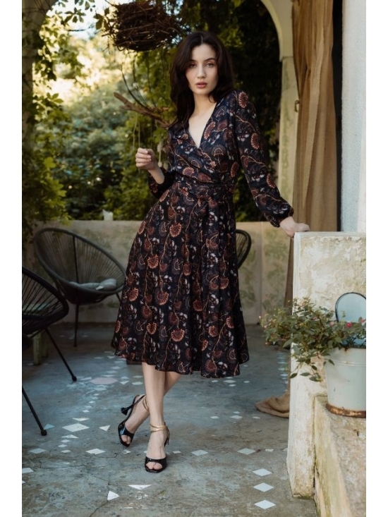Rochie Lilette imprimata negru-caramiziu din vascoza 100% #4