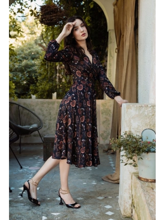 Rochie Lilette imprimata negru-caramiziu din vascoza 100% #5