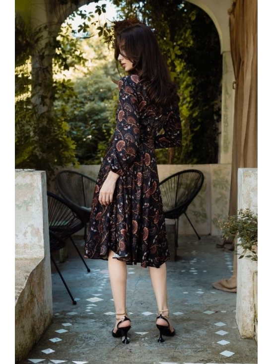 Rochie Lilette imprimata negru-caramiziu din vascoza 100% #8