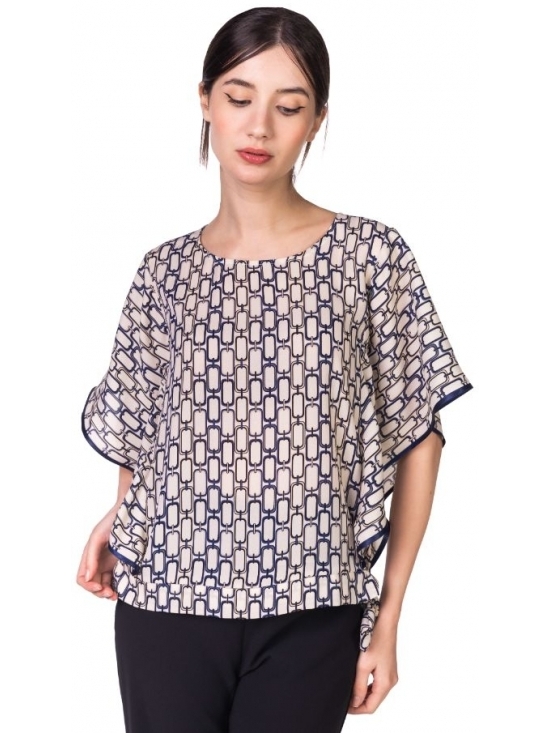 Bluza Ada imprimata alb-albastru #2